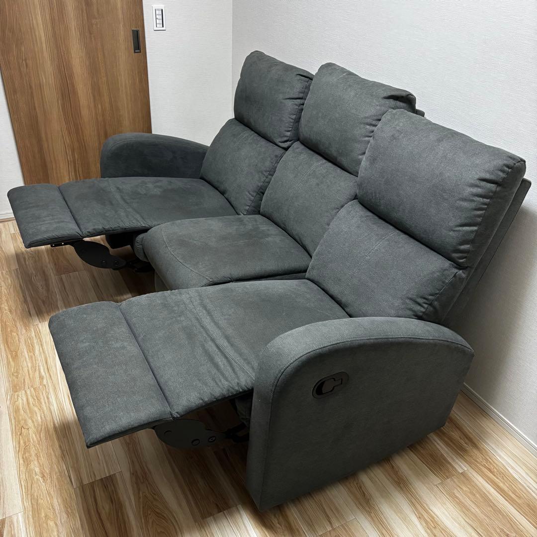 送料無料 ソファ グレー 3人掛け リクライニング 手動 説明書付き 関家具