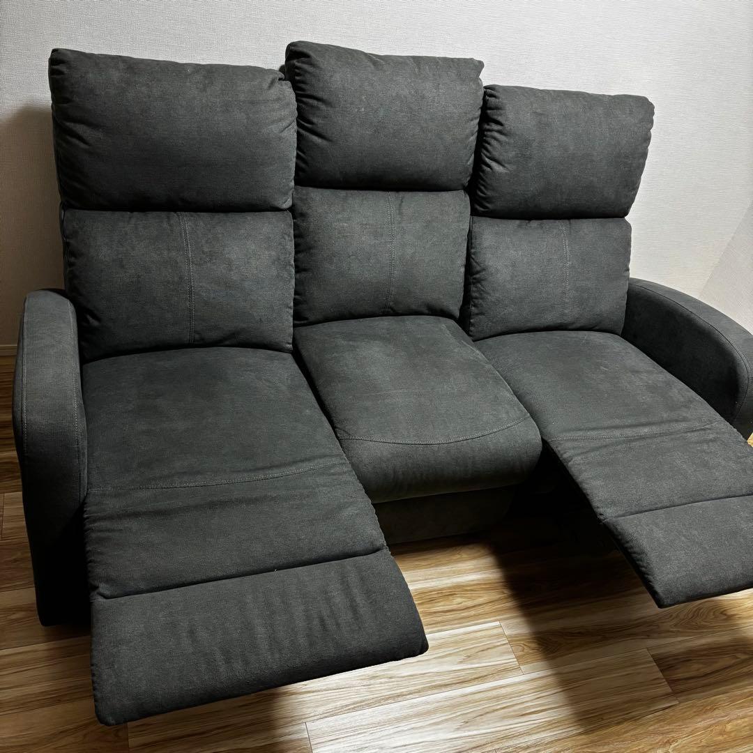 送料無料 ソファ グレー 3人掛け リクライニング 手動 説明書付き 関家具
