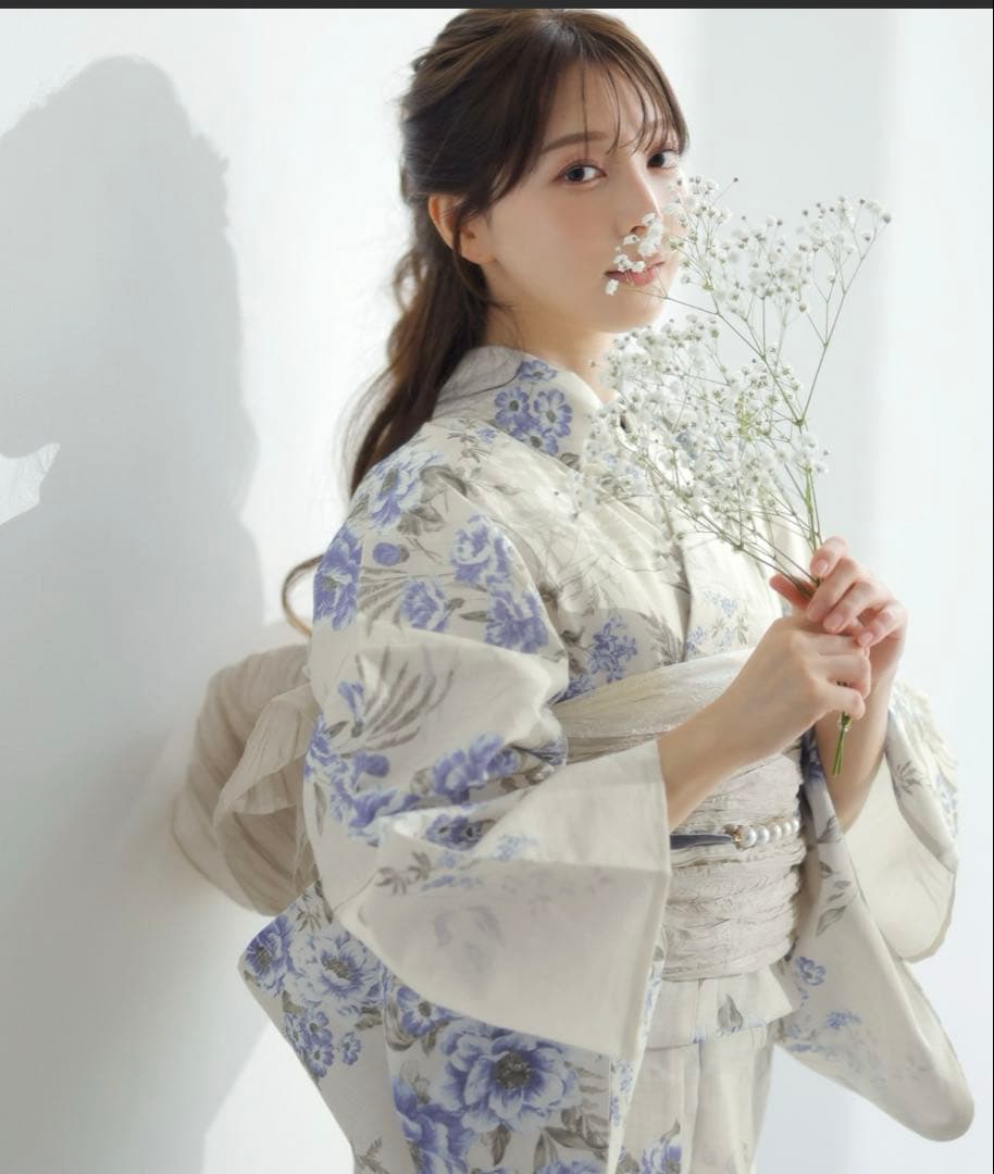 ［新品未使用］浴衣5点セット （ゆかた・しわへこ帯・下駄・着付け本・腰ひも）