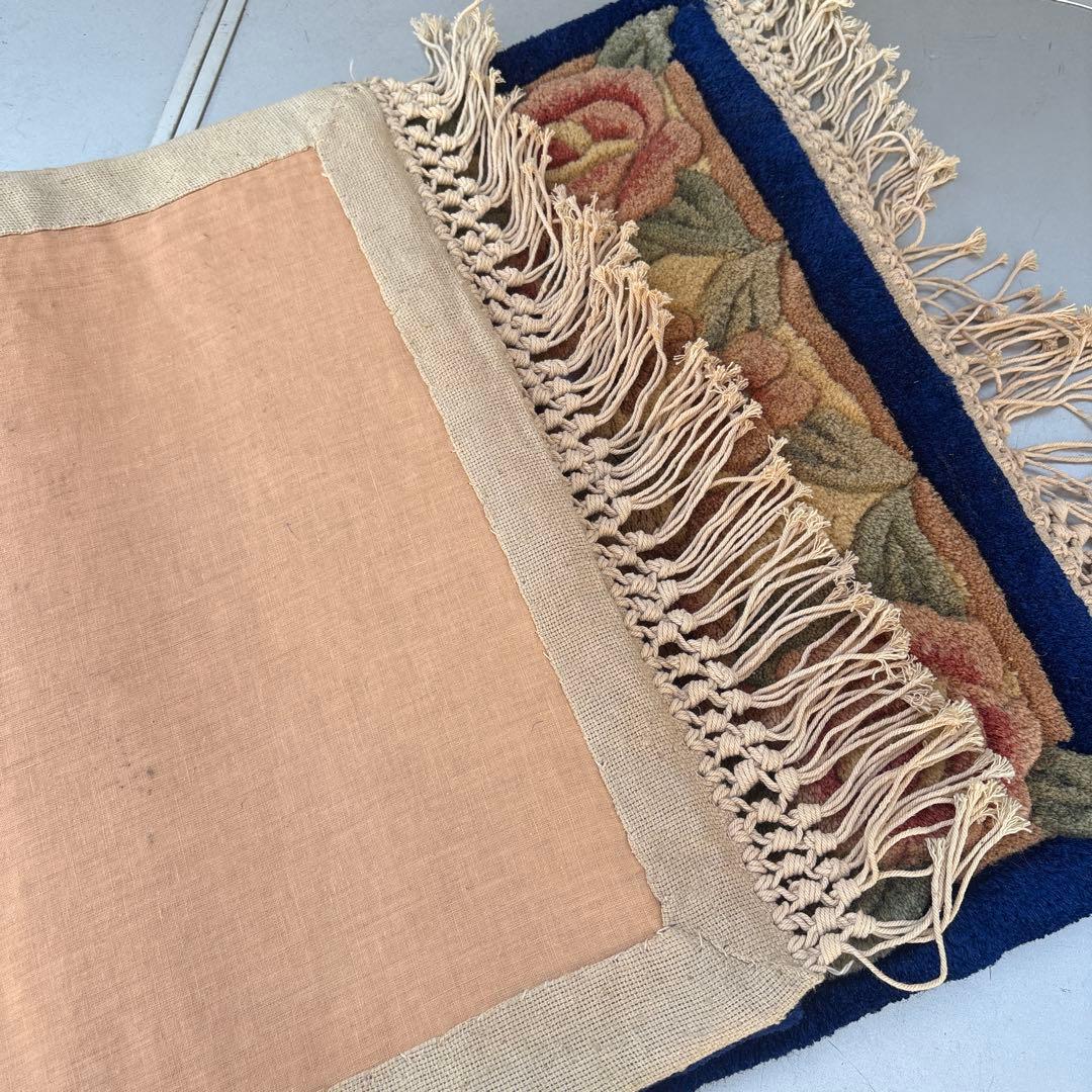 Y*Y様 ヴィンテージ 中国段通 ウール ラグ 玄関マット カーペット 花柄