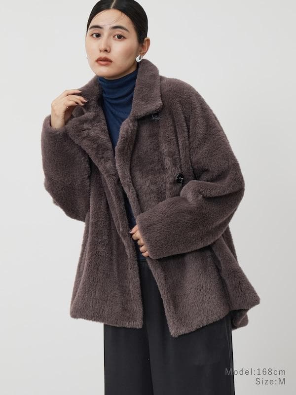 PLST フェザーヤーンニットコート　ブラウン　S