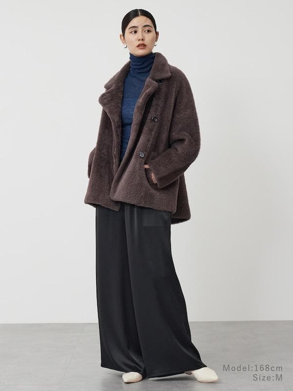PLST フェザーヤーンニットコート　ブラウン　S