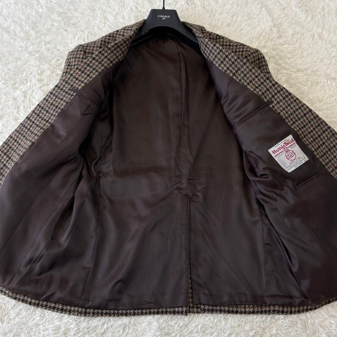 ハリスツイード テーラードジャケット くるみボタン 千鳥格子 ウール XL