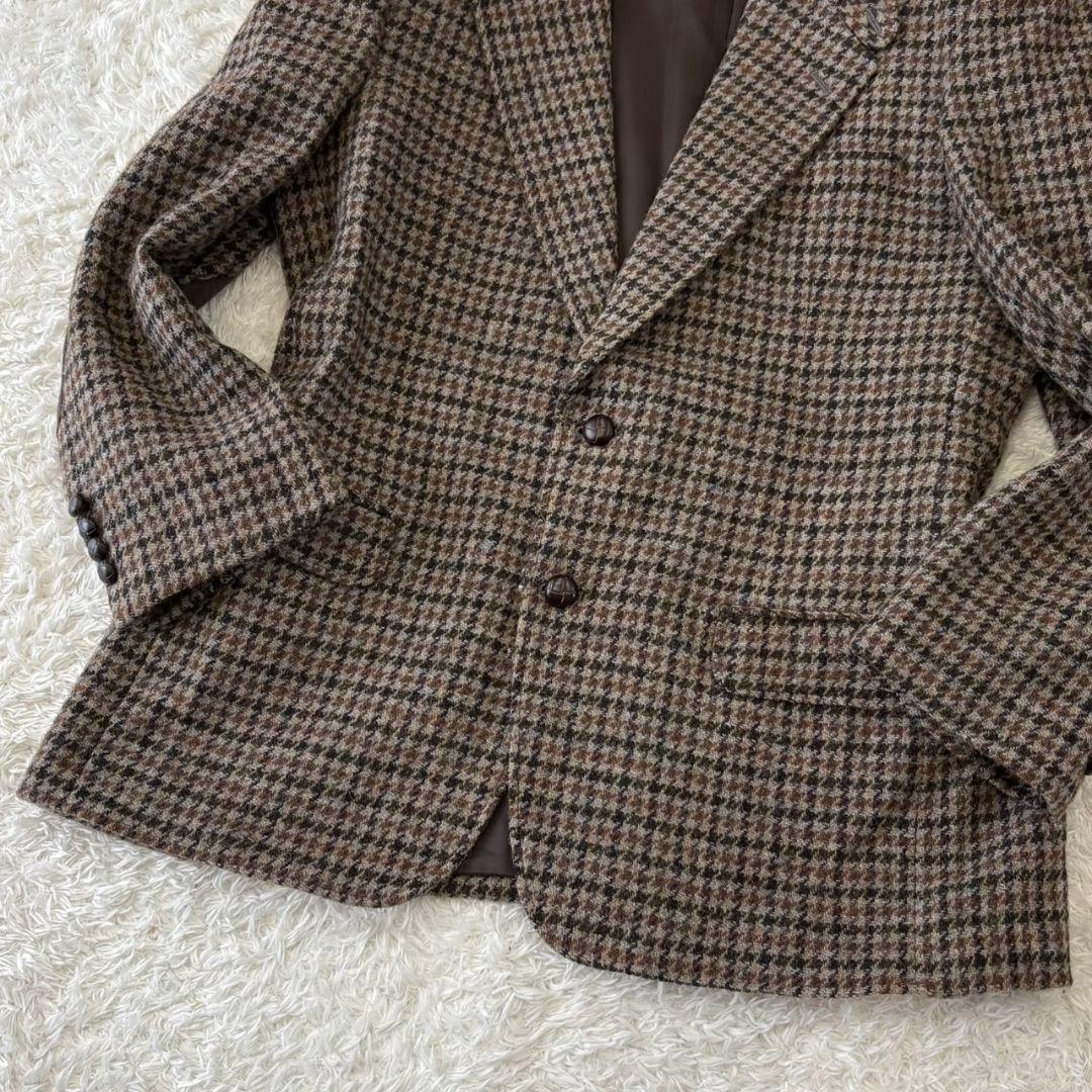 ハリスツイード テーラードジャケット くるみボタン 千鳥格子 ウール XL
