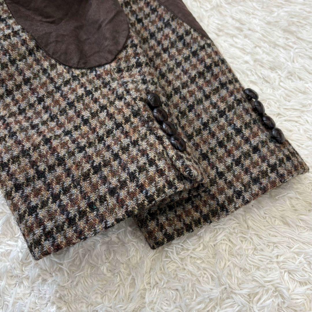 ハリスツイード テーラードジャケット くるみボタン 千鳥格子 ウール XL