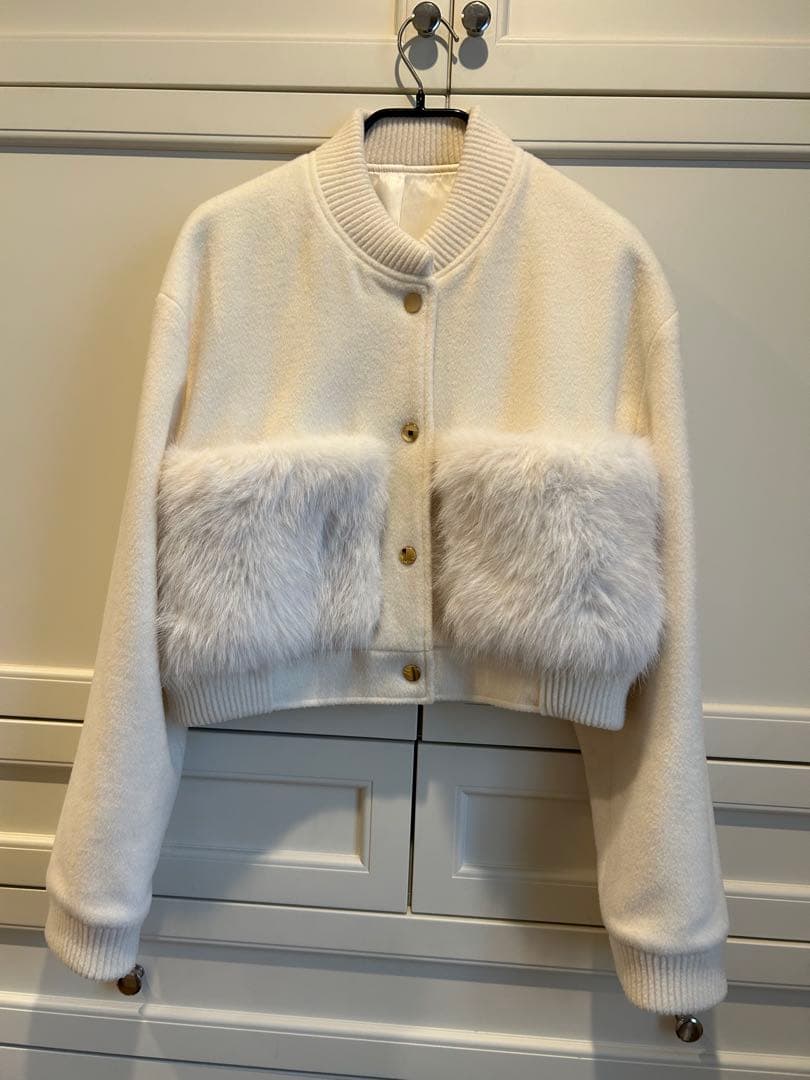 美品 ESMOK エスモーク ファーポケットブルゾン ホワイト