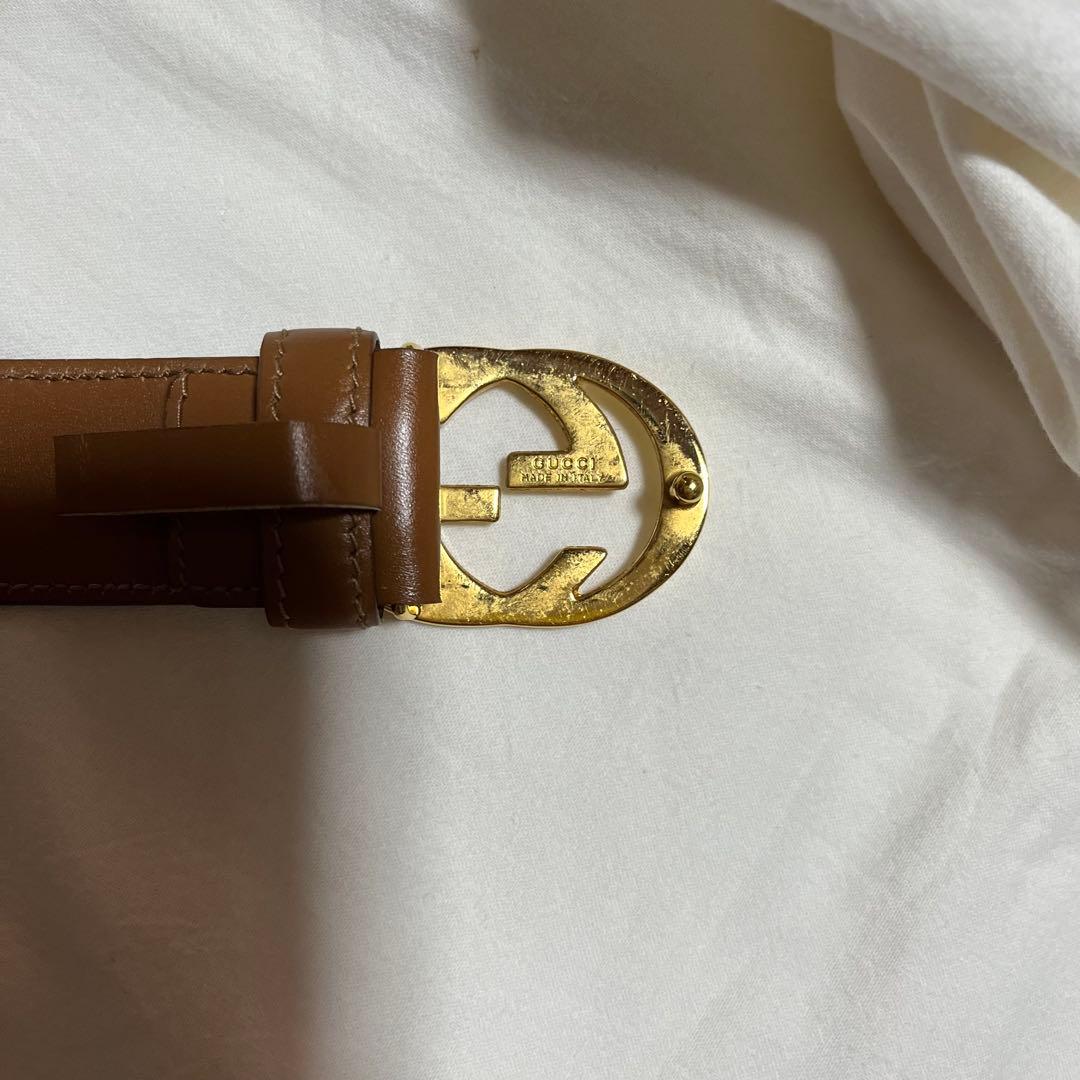 Gucci ブラウンレザーベルト ダブルGロゴ