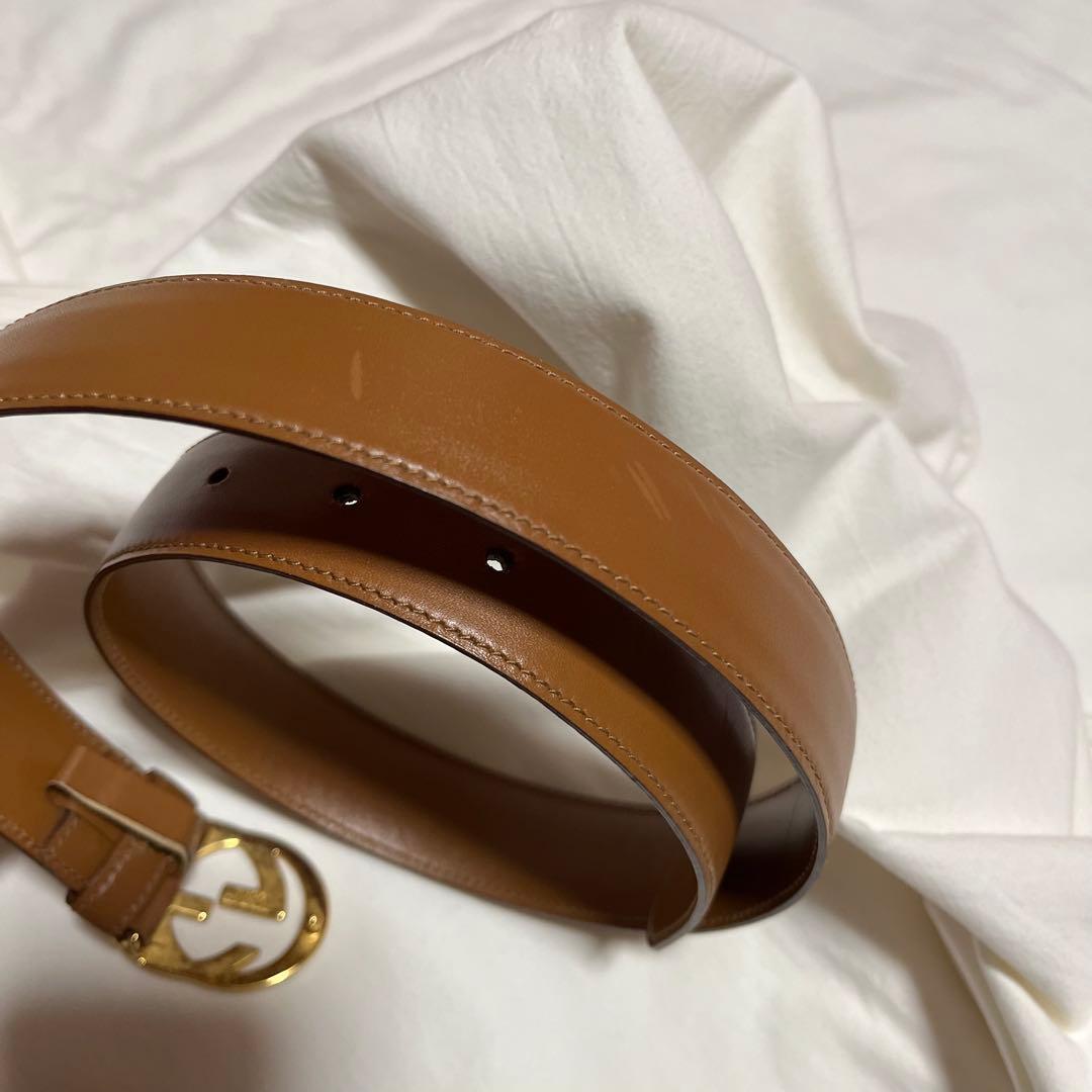 Gucci ブラウンレザーベルト ダブルGロゴ
