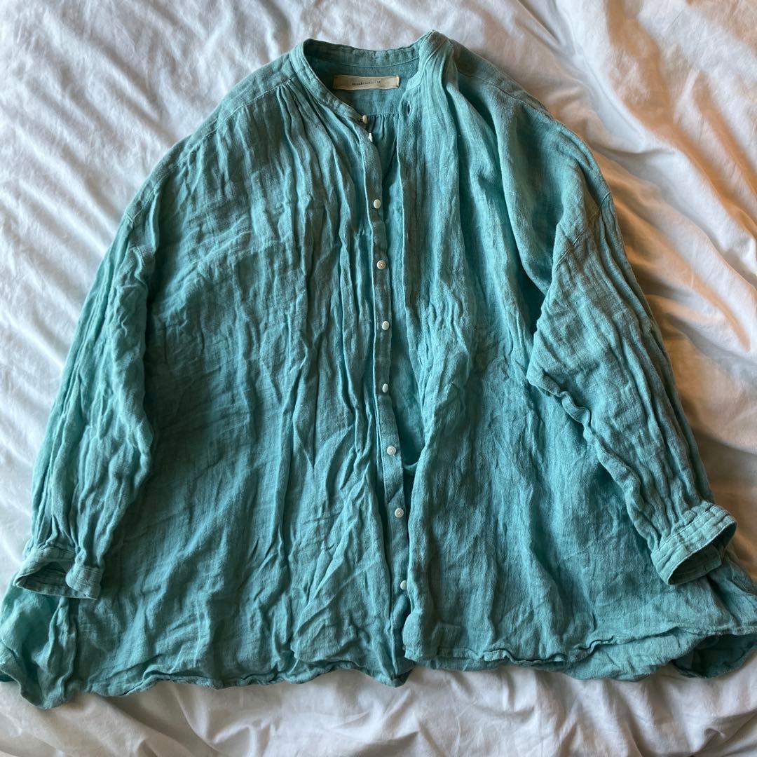 リネン 長袖シャツ ライトグリーン