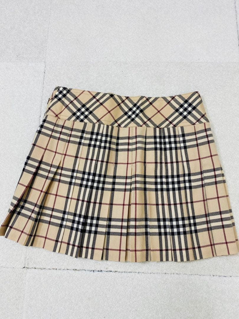 BURBERRY BLUE LABEL 牛革 2連ベルト プリーツミニスカート