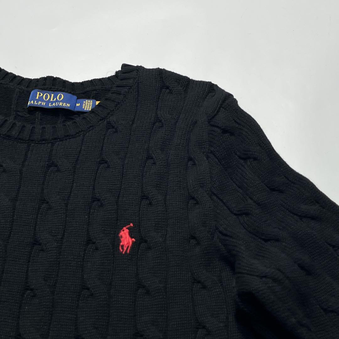 ラルフローレン ケーブルニット M 黒 ブラック フィッシャーマン 7679