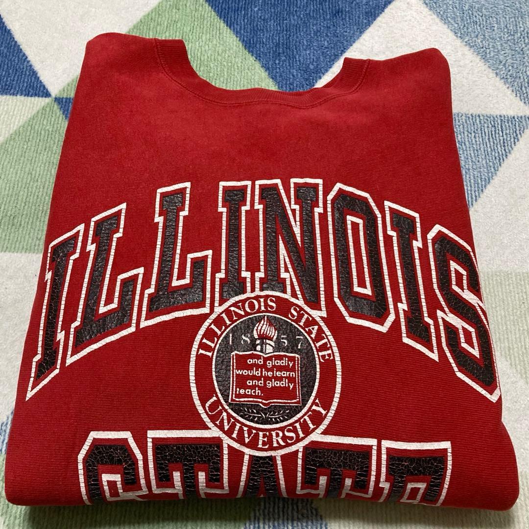 90s Championレッド三段 リバースウィーブ刺繍タグLサイズUSA製美品