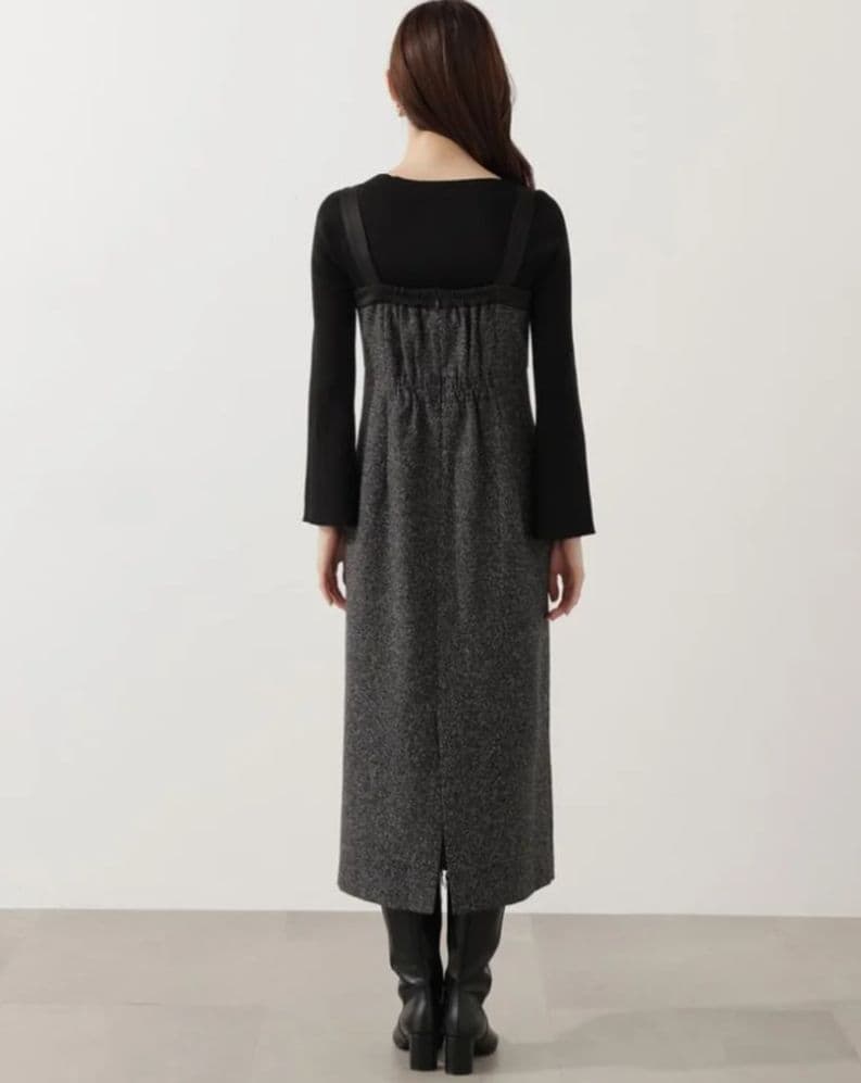 プロポーションボディドレッシング　ツイードロングジャンスカ　グレー×ブラック