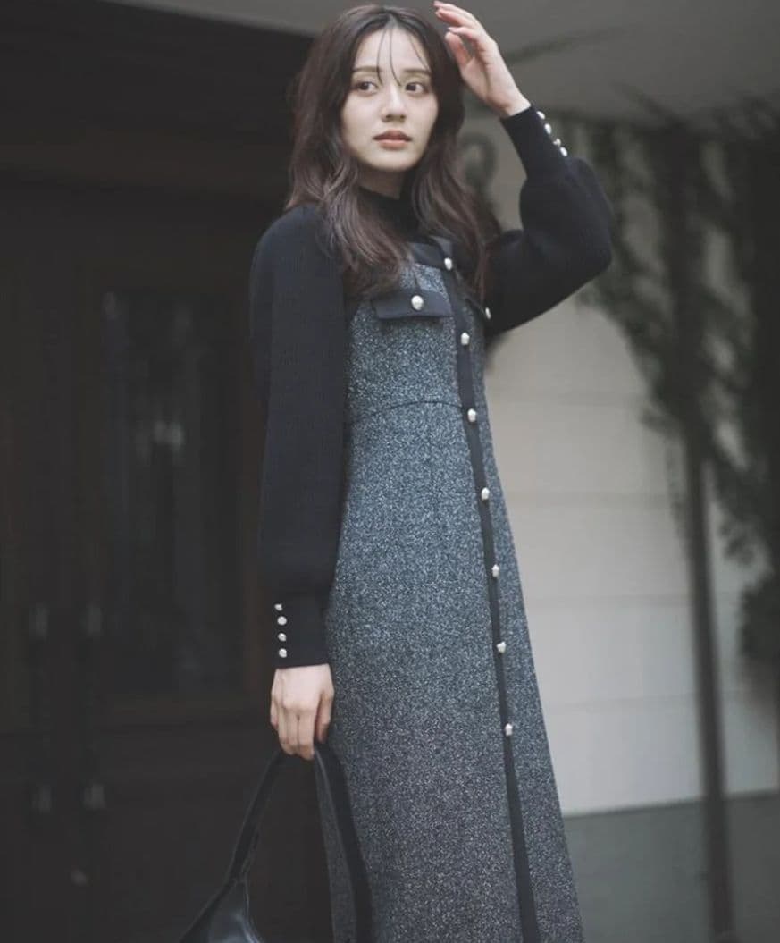 プロポーションボディドレッシング　ツイードロングジャンスカ　グレー×ブラック