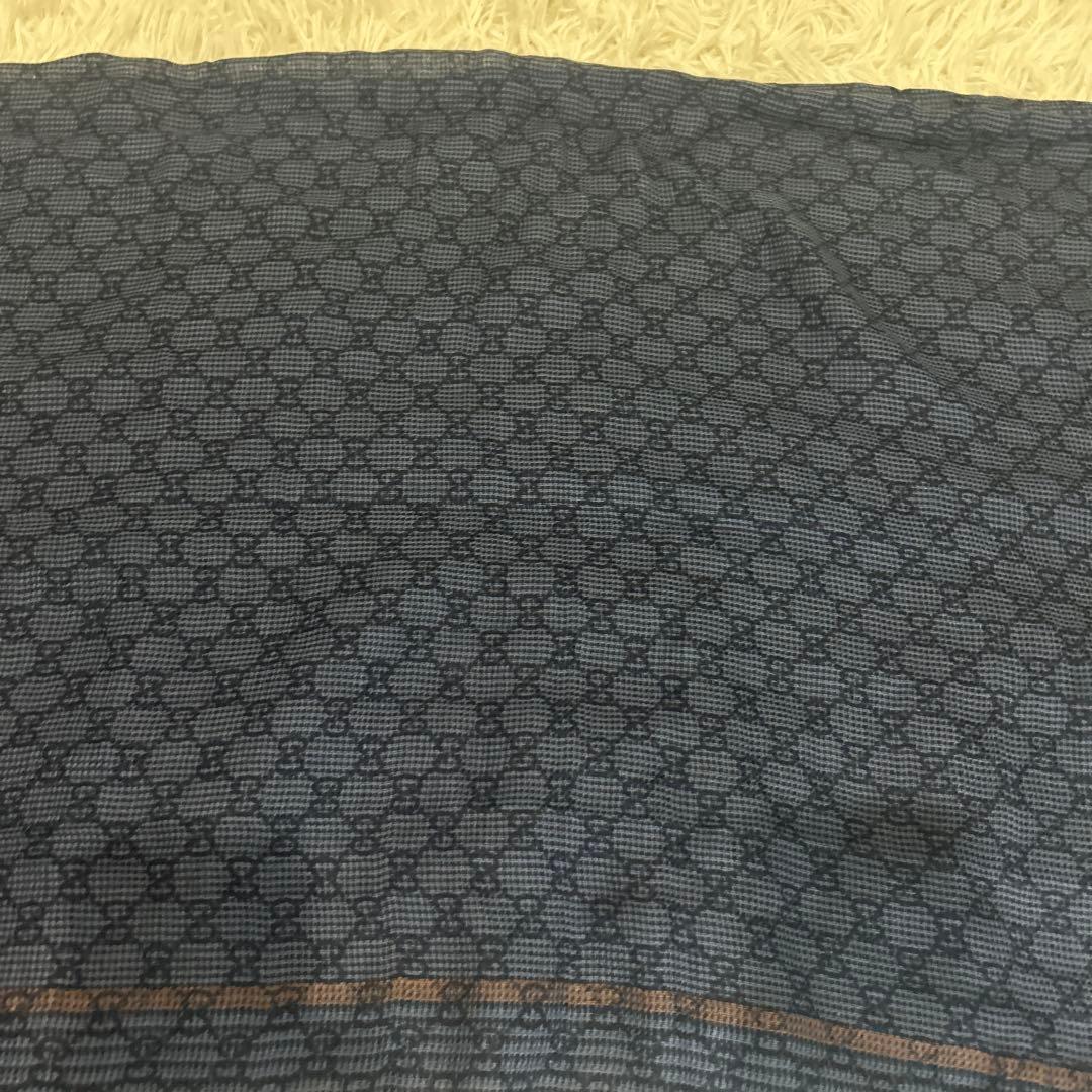 未使用級！グッチ ストール 100×175サイズ　ブルー　GG柄 シルク　ウール