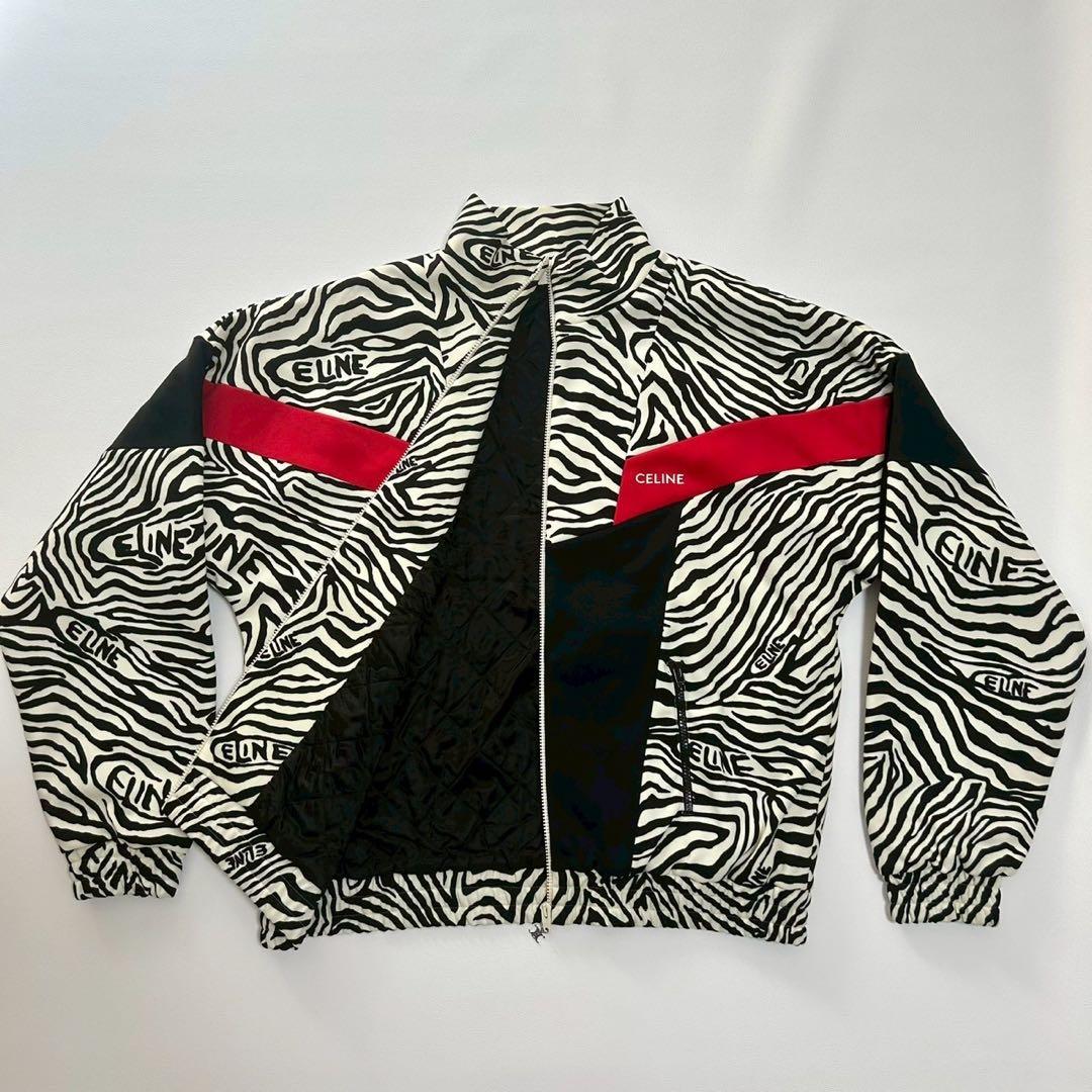 希少 CELINE セリーヌ トラックジャケット L ゼブラ柄 白×黒×赤 総柄