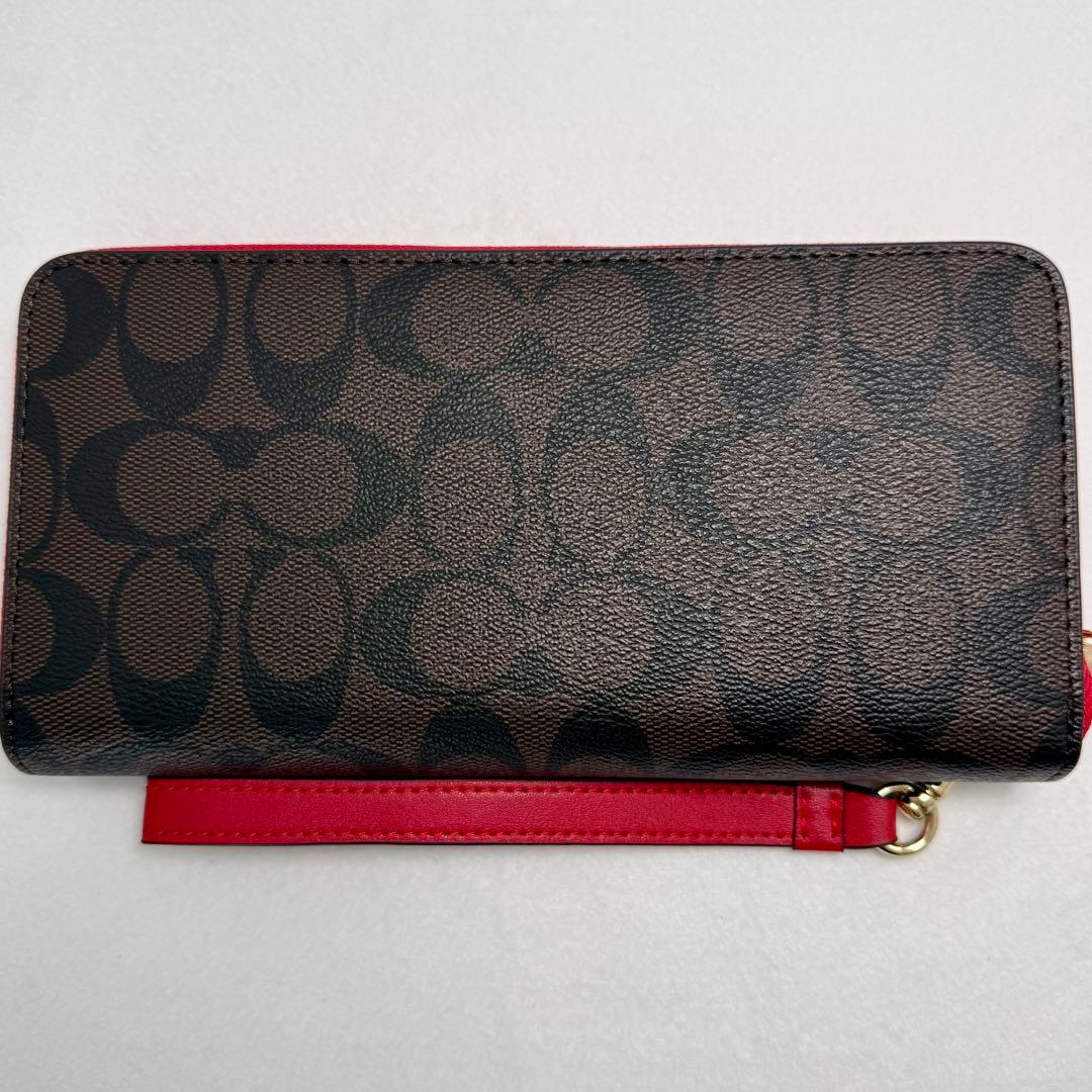 【新品】COACH 長財布 ブラウン/レッド 保存袋付き