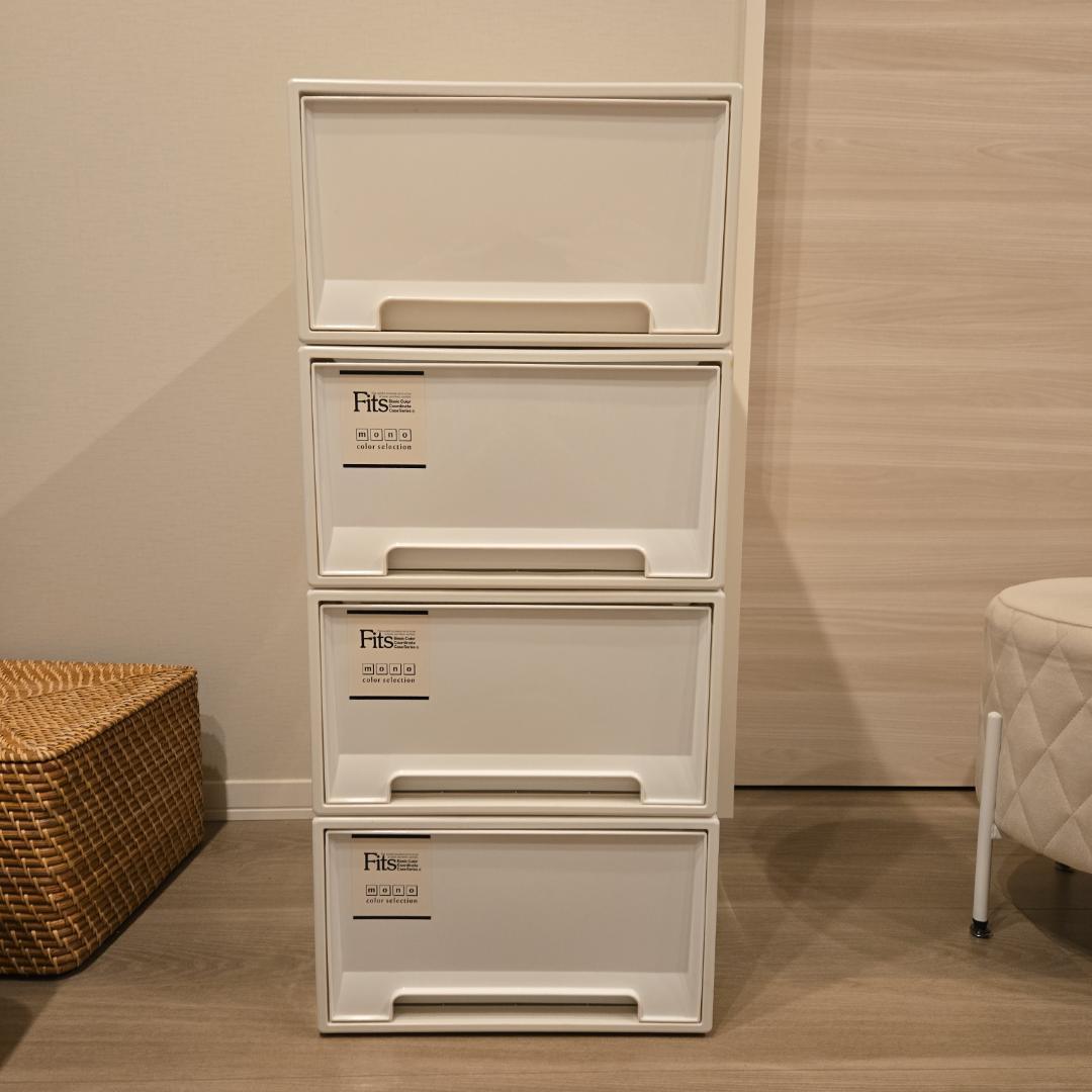 【みずき】Fits ホワイト 4段引き出し式衣類収納ケース