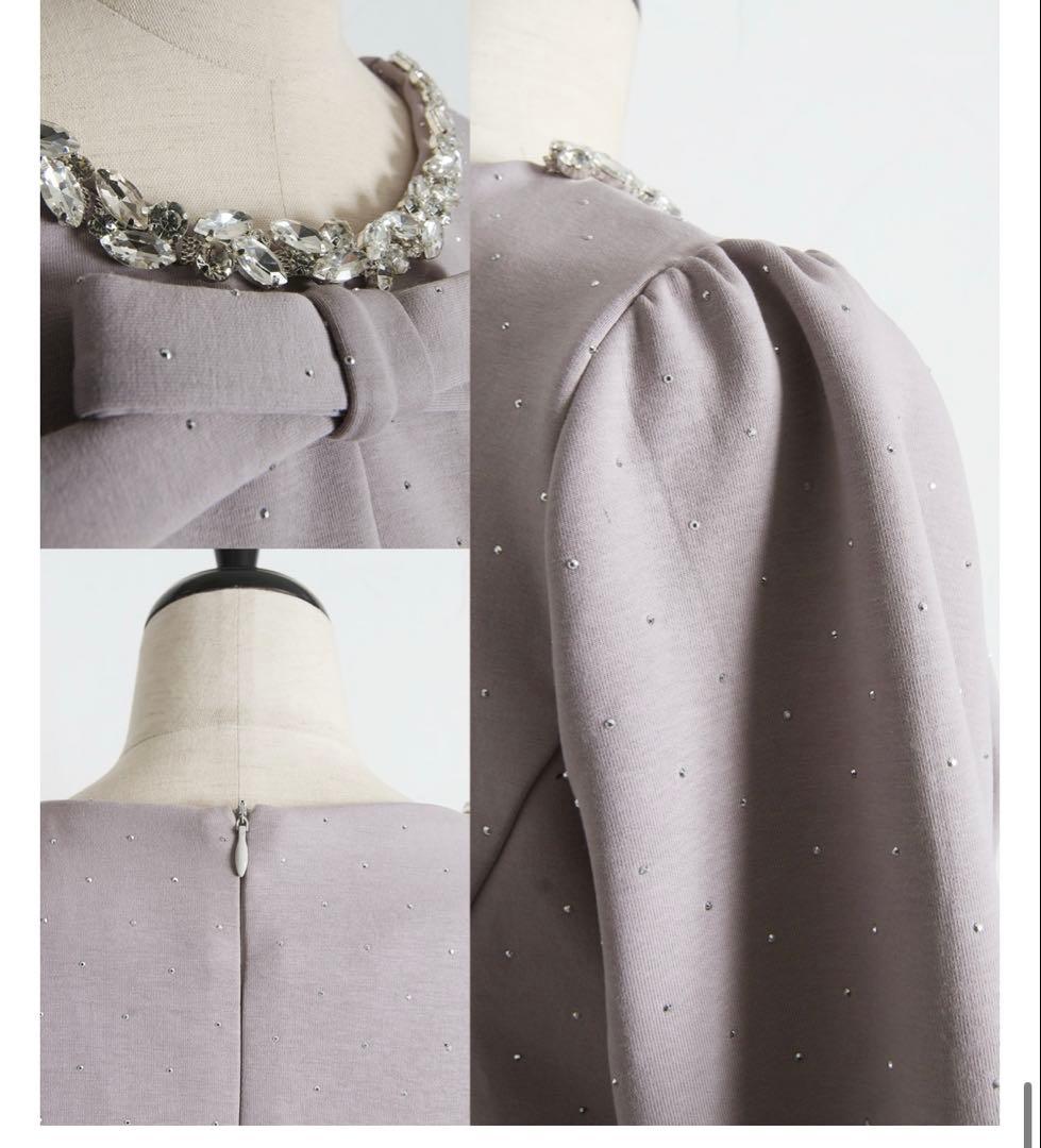 きらきらストーン×ビジュー付きリボンボンディングワンピース