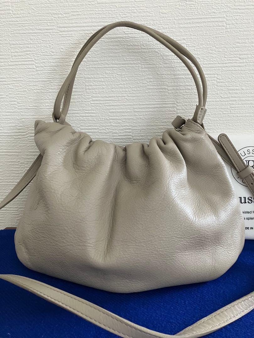 ☆☆お値下げ☆☆ラシット レザー巾着4WAYショルダーバッグ グレージュ