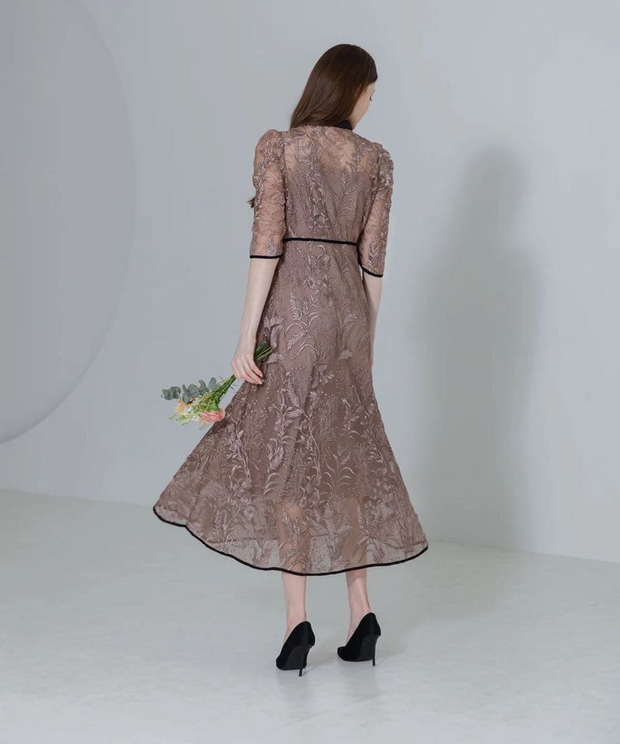 Leja 花柄チュールパフスリーブワンピースオケージョンドレス