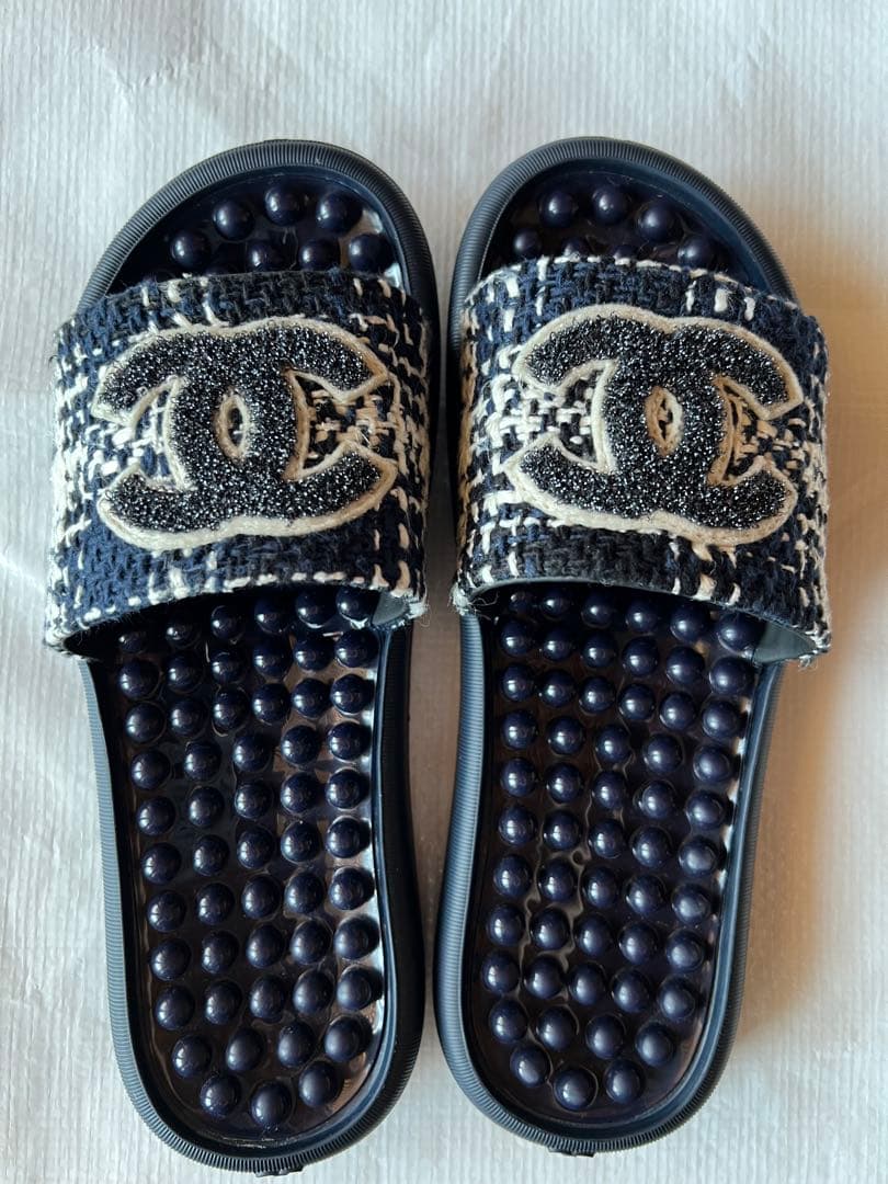 CHANEL ツイードビーチサンダル 37