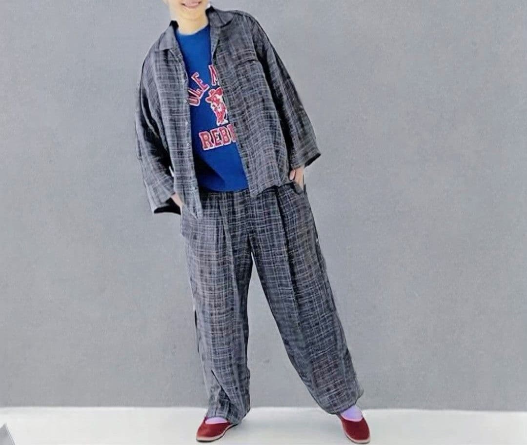 nest Robeネストローブ トラッドリネン チェックパンツ