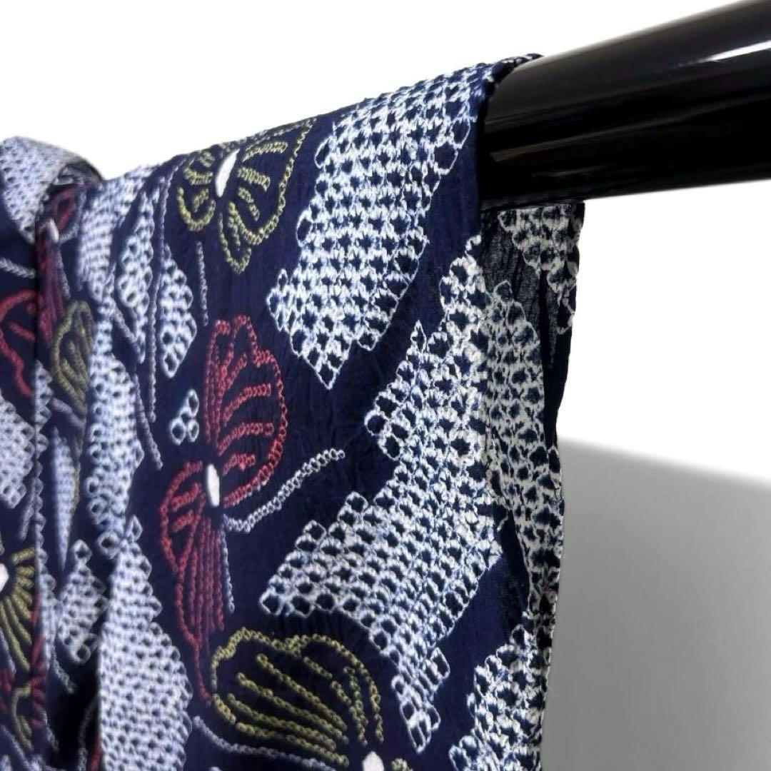 浴衣　有松鳴海絞り　蝶　流線　着物　055w