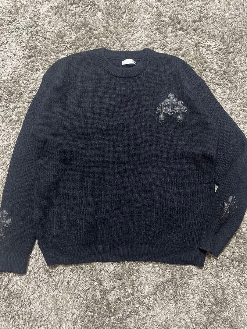Chrome Hearts レザーパッチ ニット 黒 オーバーサイズ 男女兼用