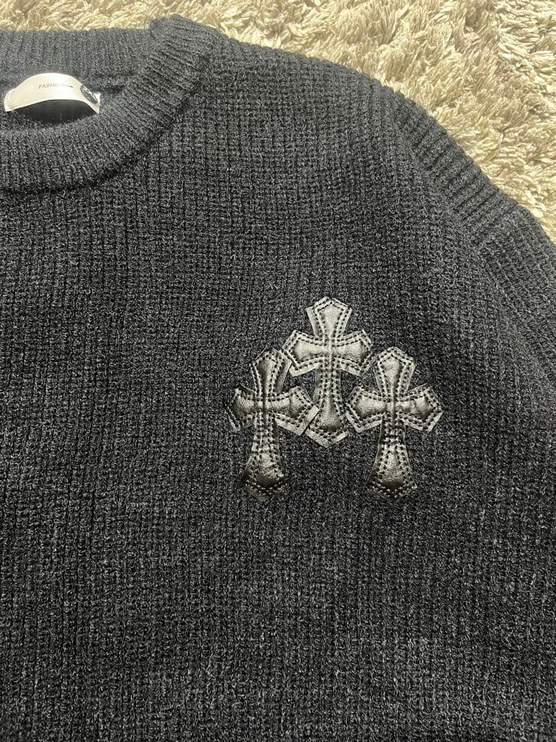 Chrome Hearts レザーパッチ ニット 黒 オーバーサイズ 男女兼用