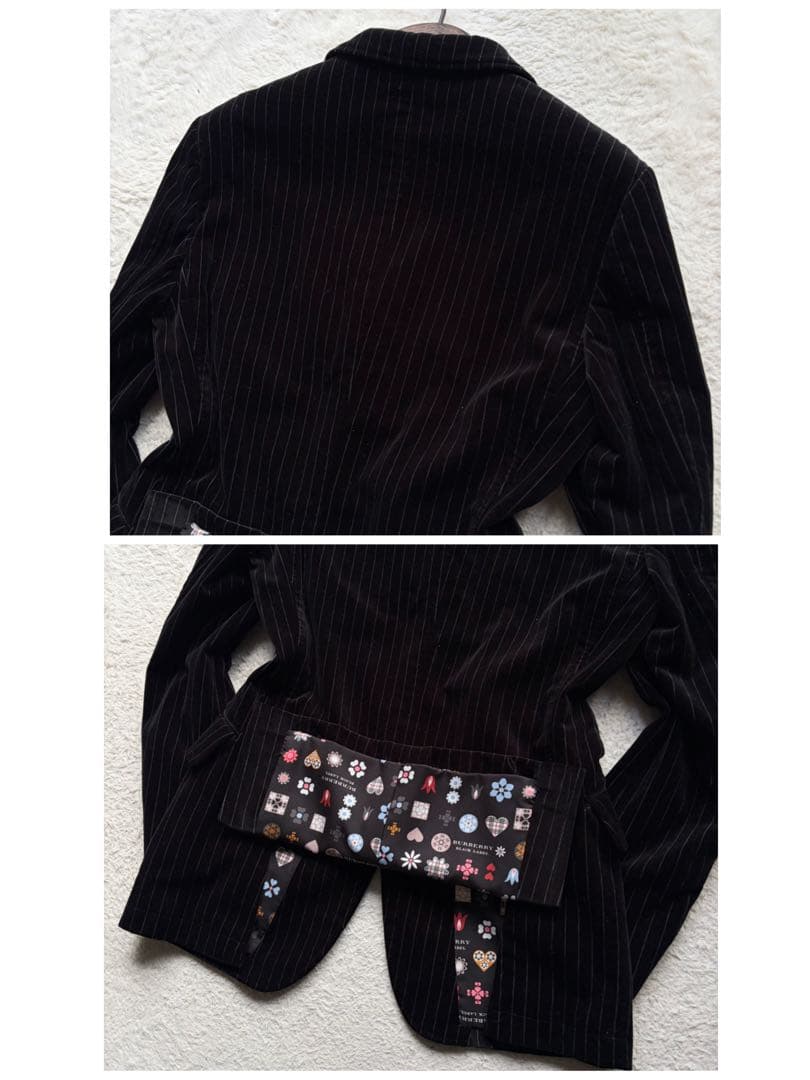 【極美品】バーバリーブラックレーベル テーラードジャケット ベロア 裏地総柄 黒