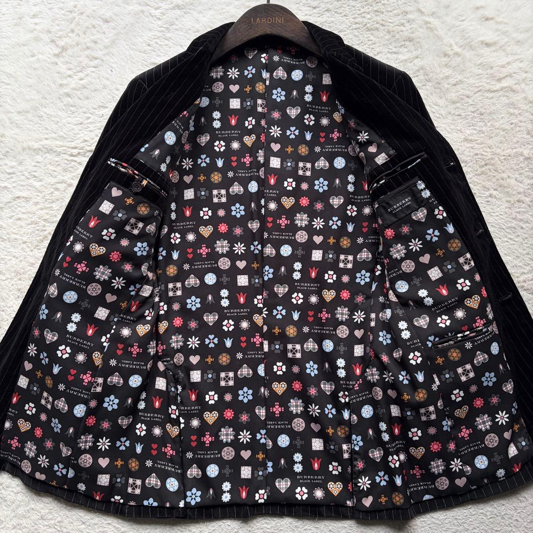 【極美品】バーバリーブラックレーベル テーラードジャケット ベロア 裏地総柄 黒