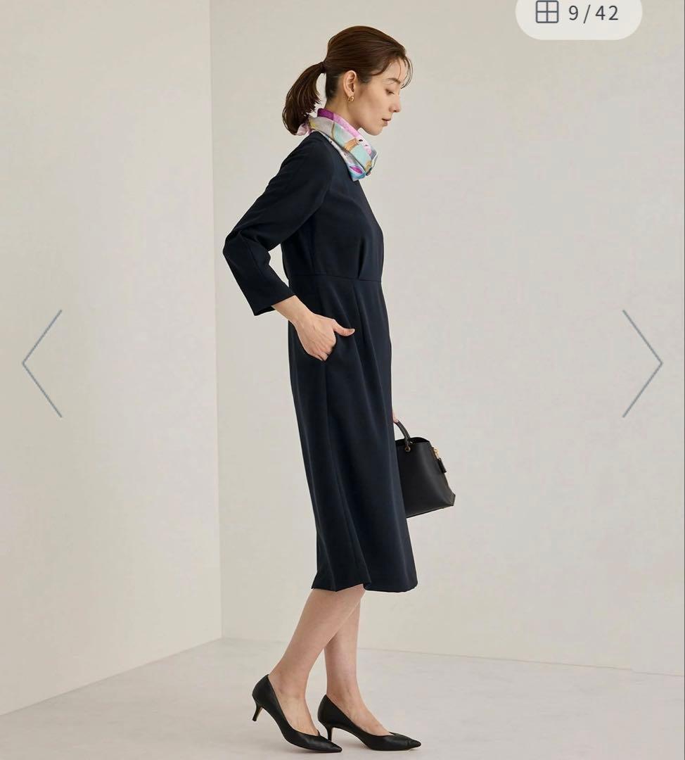 【未使用】ROPE セレモニーワンピース 38 M ネイビー ゆったりめ