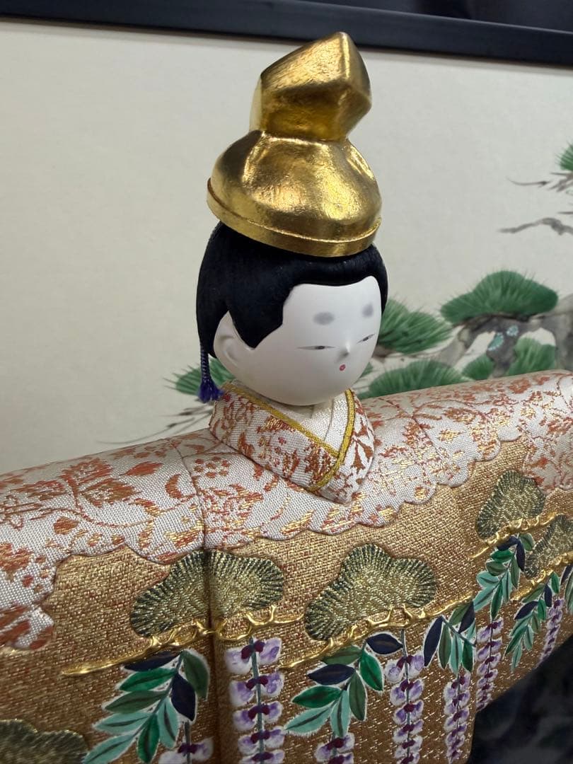真多呂作 雛人形 親王飾り 木目込み 立雛 伝統工芸 木札付き 屏風 台付き