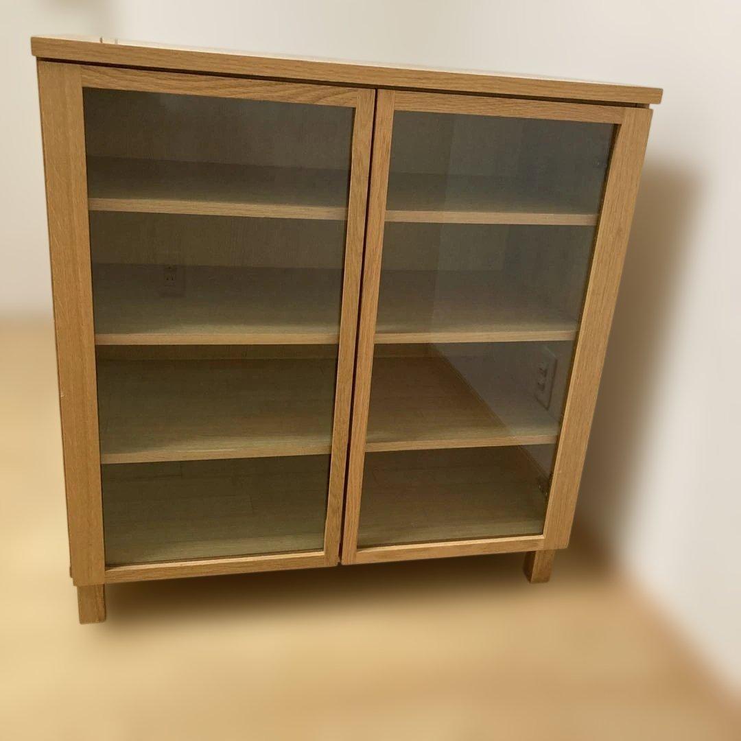 無印良品 キャビネット ガラス扉 観音開き 脚付　天然木 オーク材
