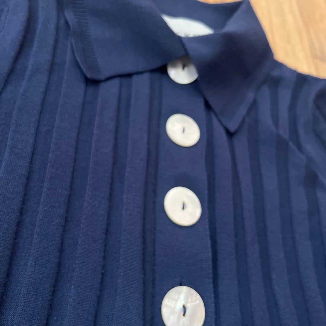 NACKIYÉ ネイビーリブ編み五分袖ポロシャツ