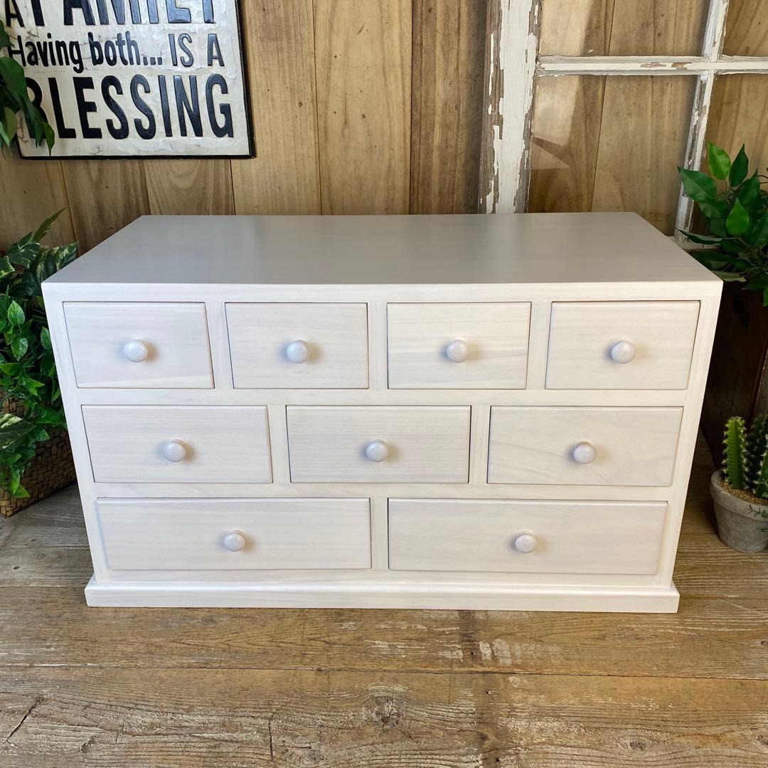 大幅値下げセール中！木製多引き出し桐チェストタンスCホワイト70㎝×41㎝横長