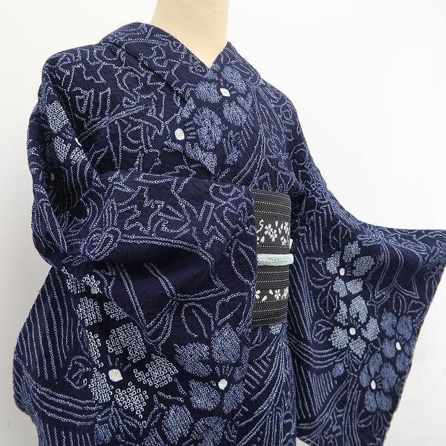 新品 有松鳴海絞り 夏着物 ”そっと忍ばせたひらがなの遊び心”高級浴衣 6563