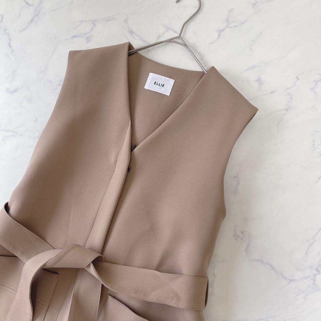 【未使用級】ELLIE エリー ロング ジレ ワンピース ベージュウエストベルト