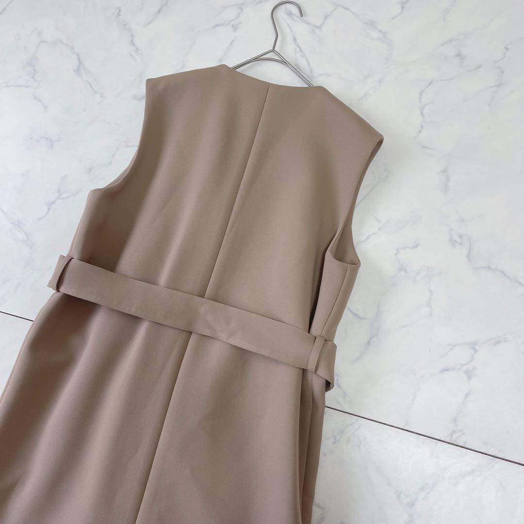 【未使用級】ELLIE エリー ロング ジレ ワンピース ベージュウエストベルト
