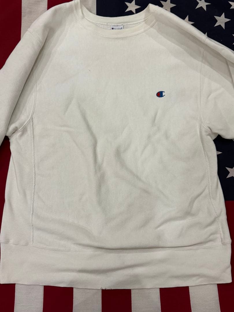 ★90s Champion リバースウィーブ無地 目有り 刺繍タグ白 USA★