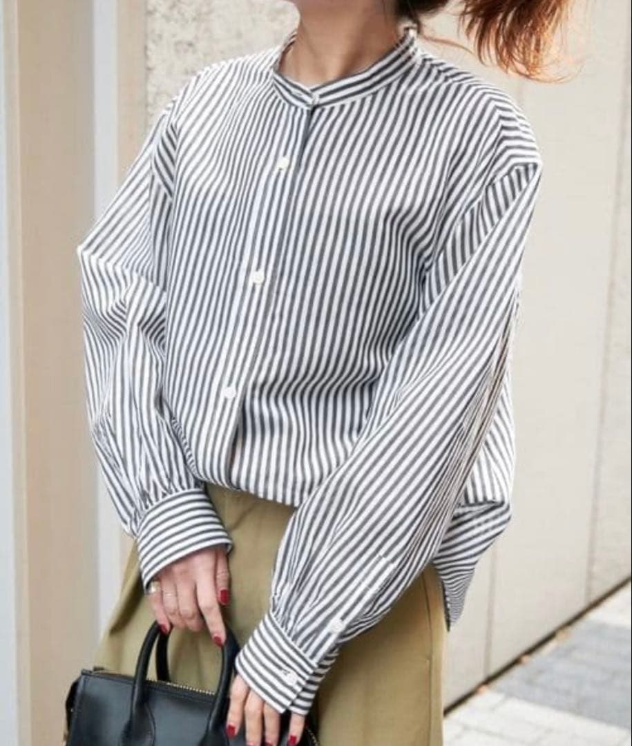 【未使用級】スピックアンドスパン コットン シルク ギャザー シャツ シルク