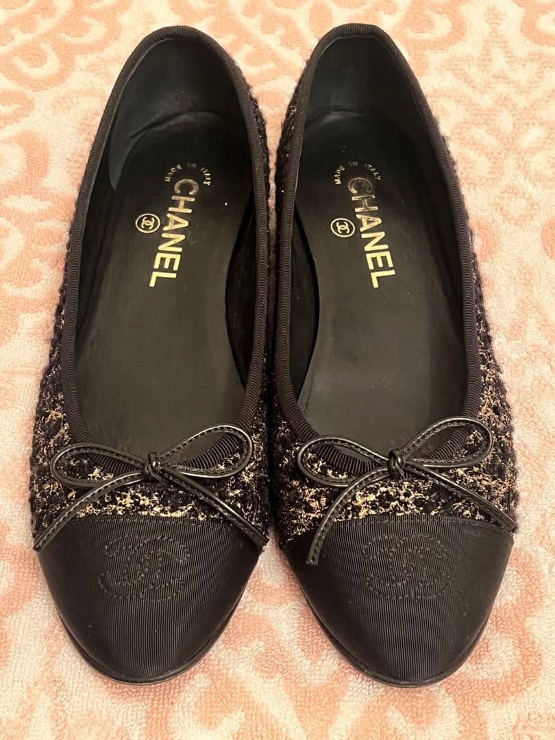 CHANELシャネルフラットシューズ38.5ココマークバレエシューズ381/2