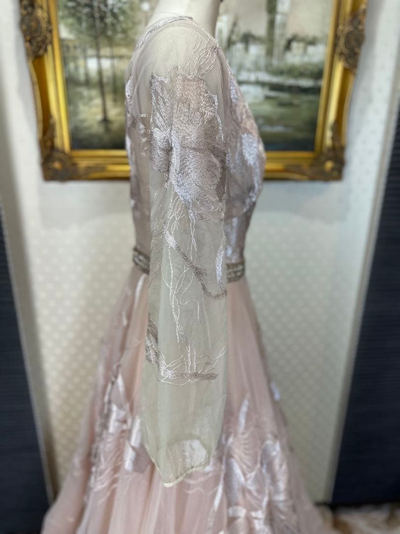 JOVANI☆ベージュピンクVネック 長袖 パーティードレス