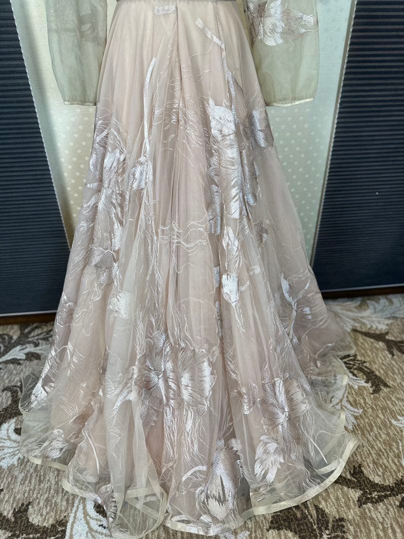 JOVANI☆ベージュピンクVネック 長袖 パーティードレス