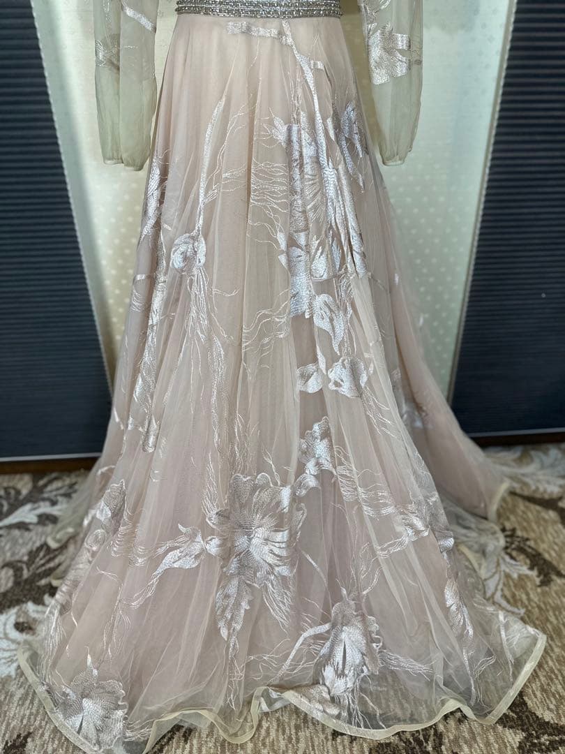 JOVANI☆ベージュピンクVネック 長袖 パーティードレス