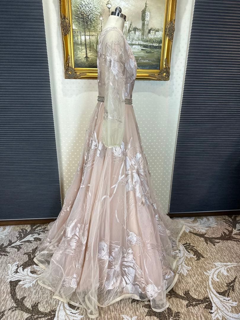 JOVANI☆ベージュピンクVネック 長袖 パーティードレス