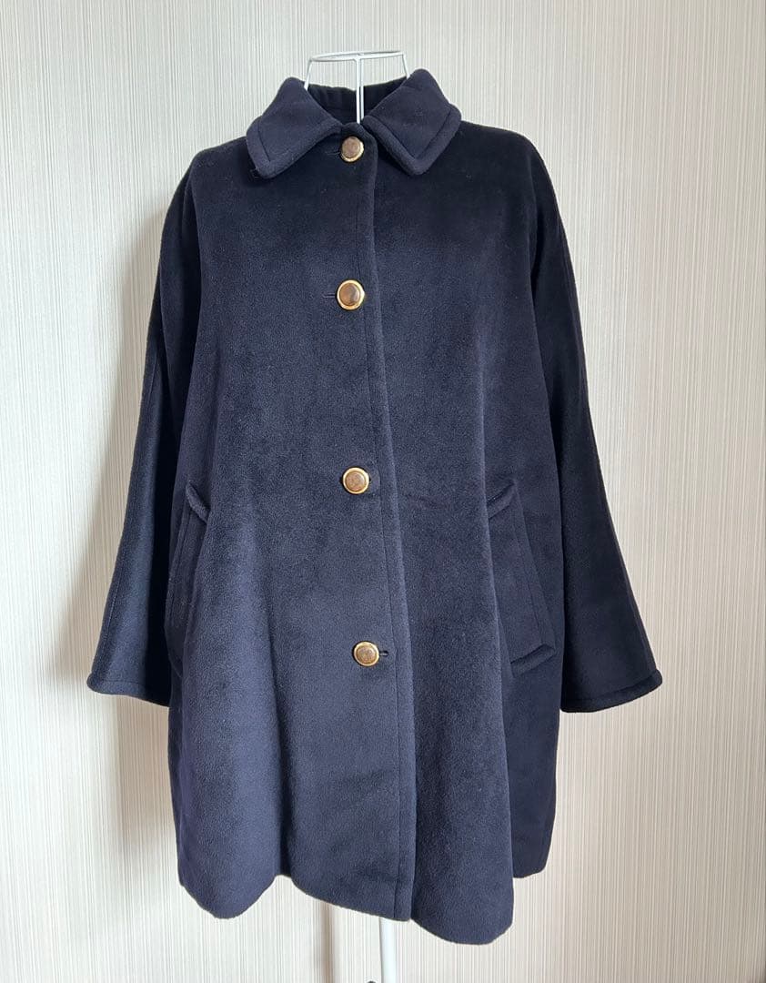 MaxMara マックスマーラ カシミヤ混 ウールコート 1枚袖 Aライン 紺色