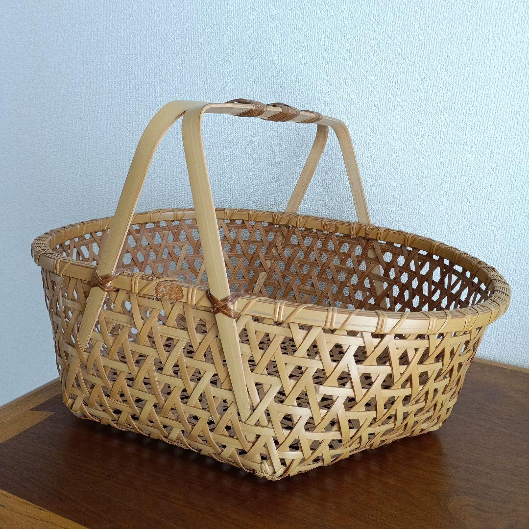 竹製籠　宮崎　作家物　竹細工　バスケット　大きめかご　天然素材　亀甲　クラフト