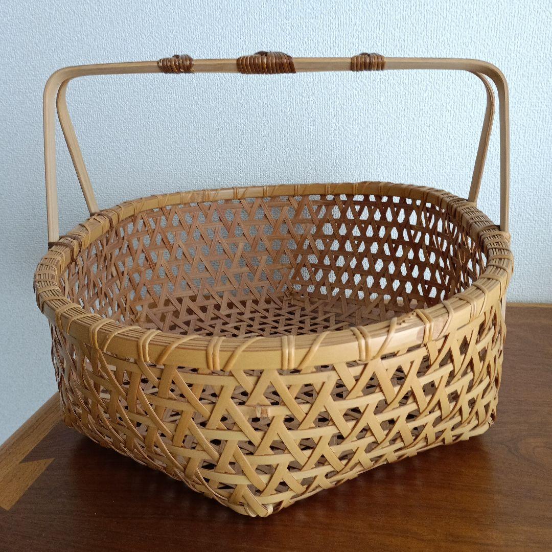 竹製籠　宮崎　作家物　竹細工　バスケット　大きめかご　天然素材　亀甲　クラフト